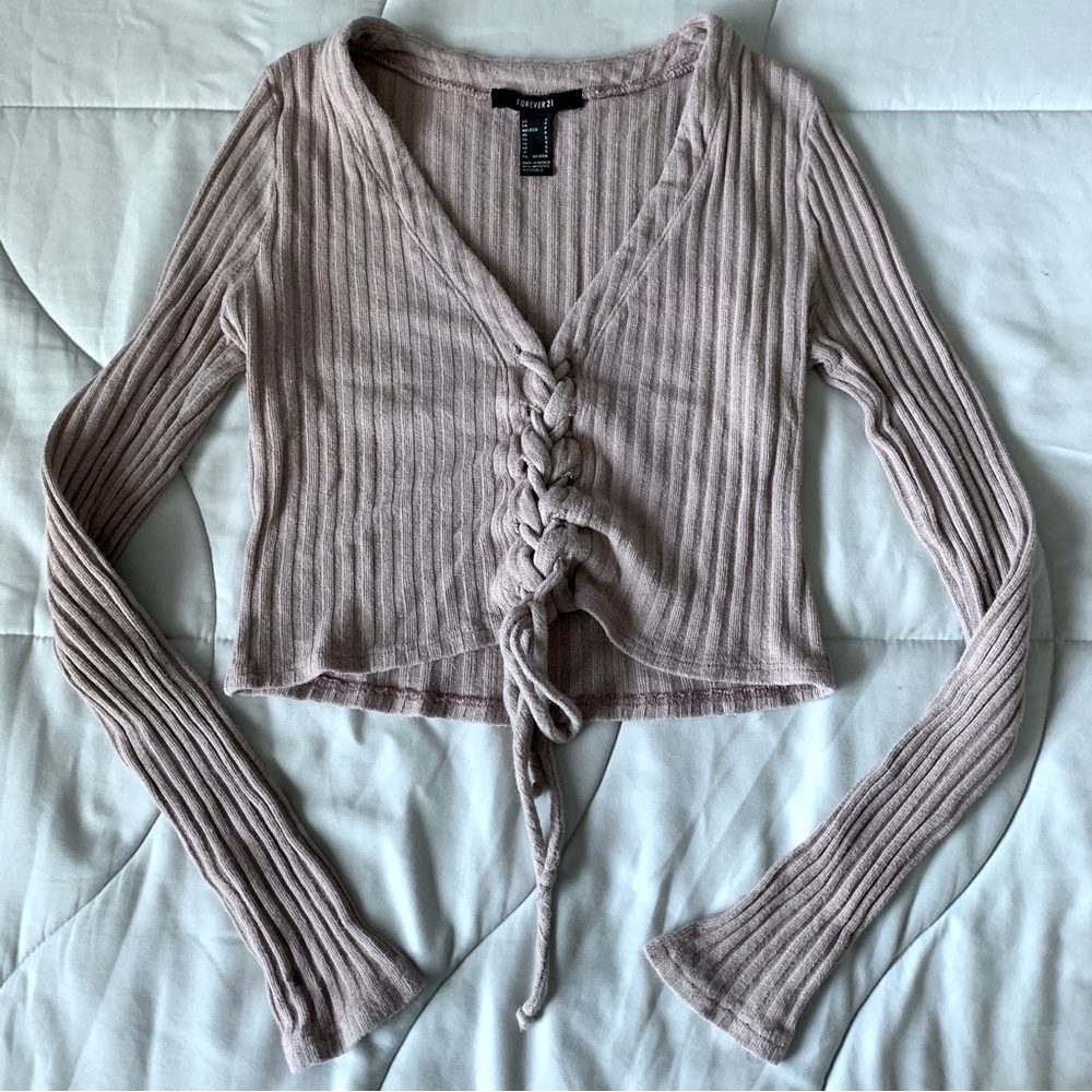 small pink lace up cropped long sleeve